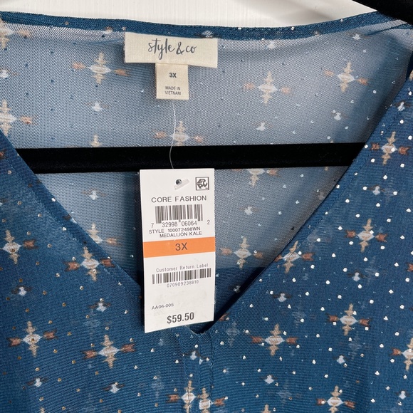 Style & Co Plus Size Ruffle-Front Mesh Top Green - Picture 2 of 6